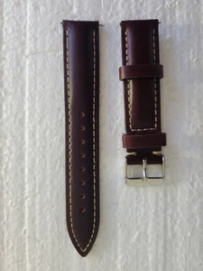 Leather Watch Band - Brown w/White Stitching 19mm - Picture 1 of 3