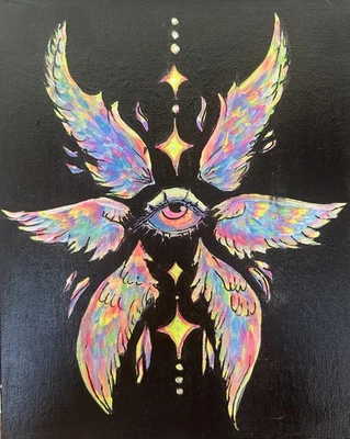 Pintura acrílica original (8 x 10) sobre tabla de lienzo, barniz brillante."Rainbow Angel" Foto 1 de 2