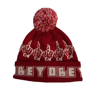 OBEY Bird Pom Pom Beanie CAP Middle Finger F*ck Yo Skate Snowboard Ski OS NEW - Picture 1 of 6