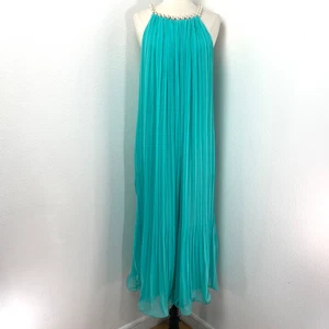 Aqua Maxikleid Medium Akkordeon Perlen Perlenausschnitt Lounge Resort Hollywood Glamour - Bild 1 von 9