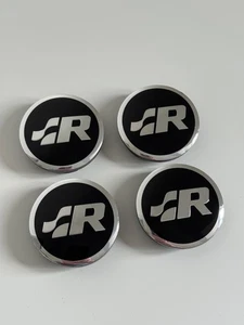 Fits R32 MK4 Set 56mm Wheel Centre Caps Hubcaps Gloss Black Chrome R Logo - Picture 1 of 3