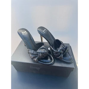 Marc Fisher LTD Janna Black Leather Woven Heeled Dress Sandals Size 6.5M - Picture 1 of 3