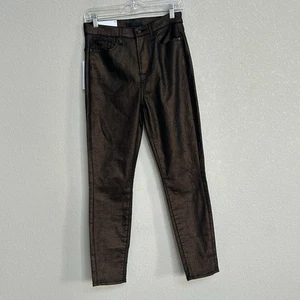 NWT 7 For All Mankind Women’s Ankle Gwenevere Jeans 28 Brown Metallic Denim - Picture 1 of 10