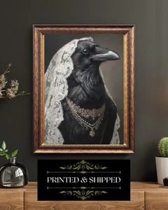 Victorian Lady Crow Portrait Vintage Bird Art Gothic Anthropomorpher Druck - Bild 1 von 5