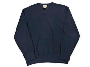 LL Bean Cotton Cashmere V-Neck Sweater Men Medium Dark Navy Blue Pulli Soft - Bild 1 von 9
