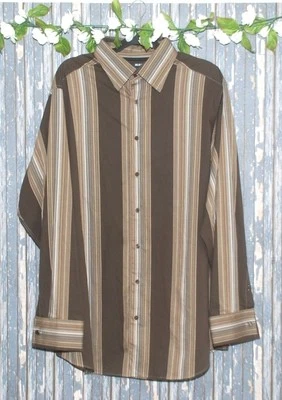 Murano Men's Dress Shirt Size Big & Tall 2XT Brown Stripe French Cuffs Career - Image 1 of 4