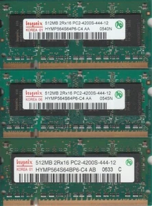 3x512MB Hynix DDR2 RAM PC2-4200S-444-12 533MHz 2Rx16 SO-DIMM HYMP564S64CP6-C4 AB - Bild 1 von 2