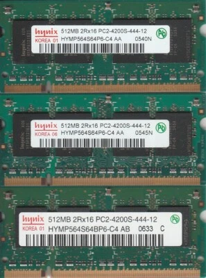 3x512MB Hynix DDR2 RAM PC2-4200S-444-12 533MHz 2Rx16 SO-DIMM HYMP564S64CP6-C4 AB - Bild 1 von 2