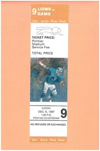 Los Angeles Rams at Detroit Lions 12-6-1987 NFL ticket Topps Lomas Brown Florida - Picture 1 of 2