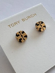 Tory Burch Signature Logo Hexagonal Stud Earrings. Black & Gold Color. New! - Picture 1 of 6
