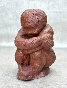 MAYBE LUCAS SITHOLE ANTIQUE TERRACOTTA SCULPTURE ROBUST SEATED NUDE FIGURE OLD - Picture 1 of 24