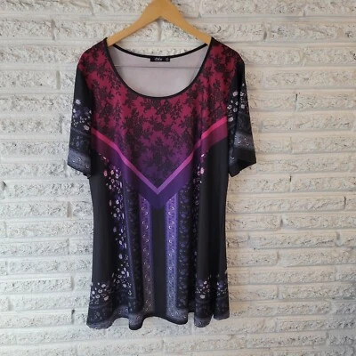 Lily Firmiana Womens Dress 1XL Plus Mini Purple Black Floral Casual Poly Blend - Image 1 of 4