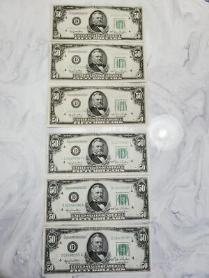 1950 $50.00 Federal Res. Notes 2 Sets Consecutive/Sequential Crisp UNC 95 96 97  - Image 1 of 4