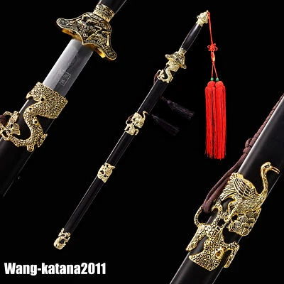 40'' Gold Crane Chinese Damascus Folded Steel Ebony 仙鹤剑 Sword Handmade Qing Jian - Image 1 of 4