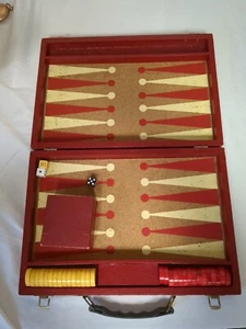 Juego de Backgammon de Colección de 1940 con damas de baquelita en estuche rígido - Imagen 1 de 14