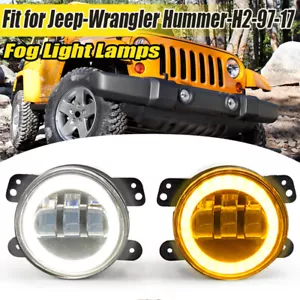 4" Round LED Fog Lights Halo Driving Lamps Assembly for Jeep Wrangler JK TJ LJ . - Picture 1 of 16