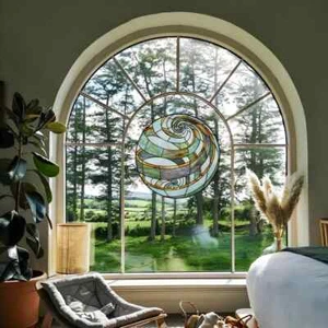 Stained Glass Tiffany Style Round Geometric Window Panel Handcrafted Suncatcher - Picture 1 of 7
