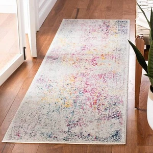 Evoke Collection 2'2" X 7' Ivory / Fuchsia EVK256Q Oriental Distressed Non-Shedd - Picture 1 of 2