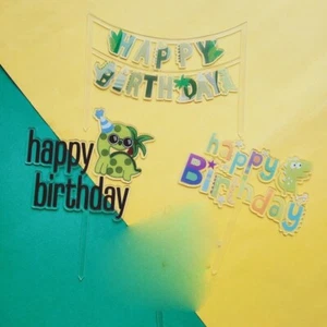 Acrylic Cake Topper Happy Birthday Dinosaur Kids Green Jungle Decoration Party - Picture 1 of 4
