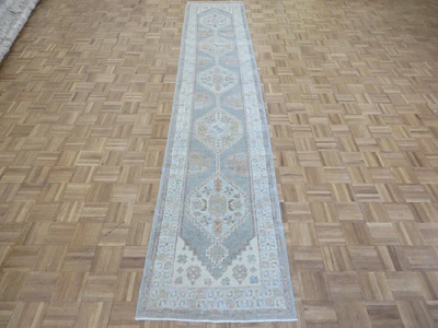 2'6 x 13'7 Runner Hand Knotted Gray Turkish Serapi Oushak Oriental Rug G7508 - Image 1 of 4