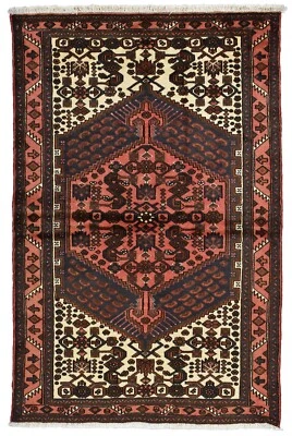 Hamedan Rug 4'3'' x 6'5'' Blue Wool Vintage Tribal Hand-Knotted Oriental Carpet - Image 1 of 4