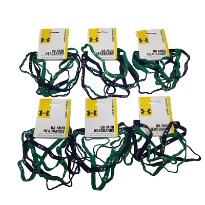 Under Armour UA Mini Headbands 6 Pack Each Includes 3 Navy Blue, 3 Green  "NEW" - Image 1 of 4