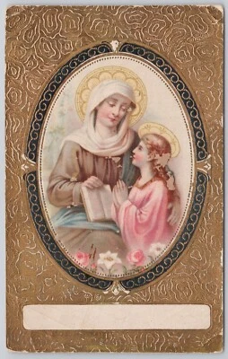 Mary,Jesus Christ Child Religious Embossed Divided Back Postcard Golden Border - Image 1 of 2