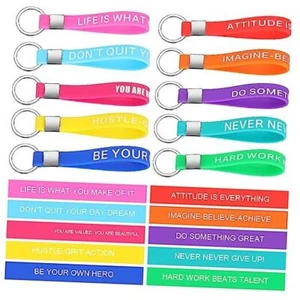 30 Pcs Inspirational Quote Keychains Silicone Rubber Key Rings Bright Colors - Picture 1 of 7