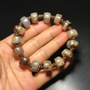 Pulsera Tibetana Antigua Ágata Aceitosa Dzi *Múltiples Tótems* Cuentas J0602 - Imagen 1 de 9