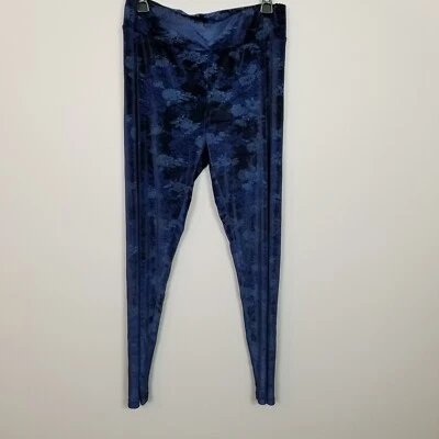 DG2 DIANE GILMAN Floral Velour Elastic Waist Stretch Leggings Blue Size Medium - Image 1 of 4