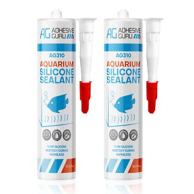 AG ADHESIVE GURU Aquarium Silicone Sealant Clear (10.5 fl oz), 100% Non-Toxic for fish 2 pk