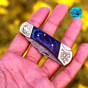 3'' Inches Handmade Forged Damascus Steel Folding Pocket Knife back lock 1250 - Picture 1 of 5