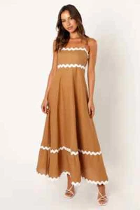 PETAL & PUP Tan & White Yana Maxi Dress Size Large RRP $109 - Picture 1 of 10