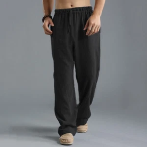 Men Linen Blend Pants New Breathable Loose Casual Sports Trousers Fashion Summer - Picture 1 of 16