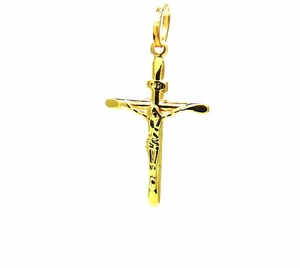 CIONDOLO ORO GIALLO 18KT Pendente CROCE CON CRISTO CONCAVA smussata Uomo Donna - Imagen 1 de 5