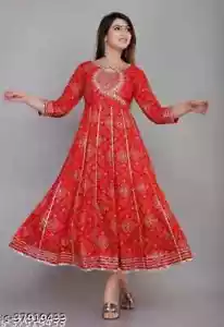 Rayon donna designer indiano stampato Anarkali Kurti -S, XL, XXL, 3XL, 4XL, 5XL - Foto 1 di 4