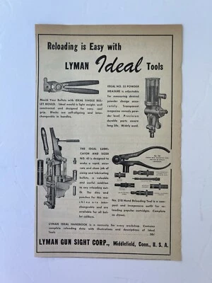 Anuncio impreso vintage 1950 Lyman equipo de recarga Lyman herramientas ideales solo anuncio Foto 1 de 3