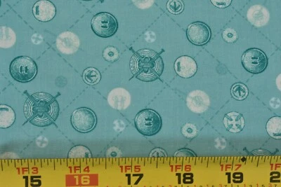 By 1/2 Yd, Green Buttons on Sea-Green Quilt Cotton, Red Rooster/Barickman, P6715 - Image 1 of 4