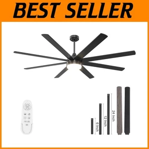 Adjustable Brightness Ceiling Fan - 72 Inch Black LED Light with Remote Control - Picture 1 of 10