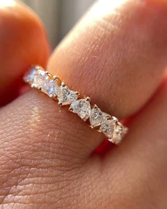 Dainty Heart Cut Moissanite Band Ring VVS VS EF Full Eternity 925 Silver Plated - Picture 1 of 5