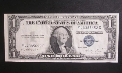 1935 E $1 SILVER CERTIFICATE ONE DOLLAR XF BANKNOTE OLD US NOTE Y 44385652 G - Image 1 of 2