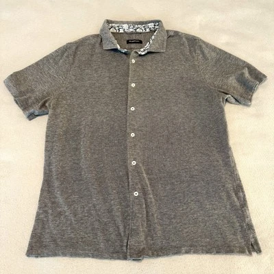 Bugatchi Button Up Shirt Men’s 2XL Short Sleeve Gray Floral Collar - Image 1 of 4