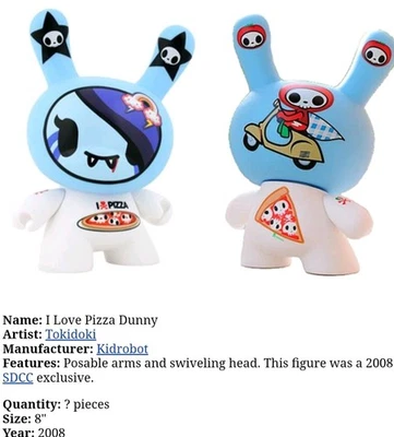 Kidrobot Tokidoki 8” I Love Pizza 8" Dunny Limited Edition 2008 RARE SDCC - Image 1 of 4