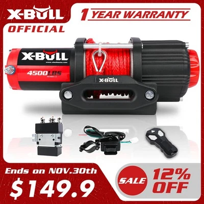 X-BULL 4500LB Electric 12V ATV Winch Synthetic Rope Towing Trailer UTV 4X4 Winch - Image 1 of 4