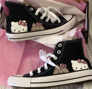 7 Women’s Black High top Hello Kitty All Star Converse - Picture 1 of 6