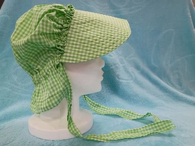 Sombrero gorro de sol vintage verde a cuadros/guinga pradera country niña núcleo de cabaña Foto 1 de 4