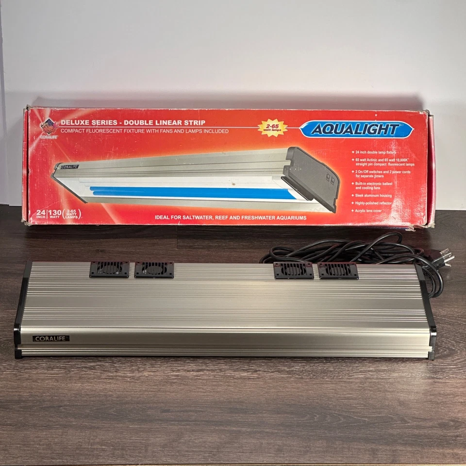 Coralife 24" Aqualight 130W 10K Actinic Deluxe Series Double Linear Strip w/Fans - Image 1 of 4