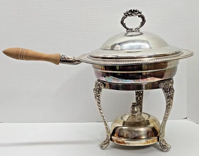 Vintage English Silver Mfg Silverplate Chafing Dish 5 Pc Set w/ Stand & Burner - Image 1 of 4