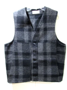 Filson Mens Wool Mackinaw Vest Size 40 (Medium) Gray Black Buffalo Plaid - Picture 1 of 7