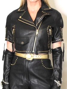 Womens Leather Vest Black 6-S/M? SOFT Lambskin NWT Hilfiger Biker Rare Mob Wife - Picture 1 of 20